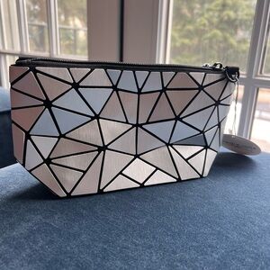 NWT Patrizia Luca Milano Geometric Mosaic Clutch Pouch Silver Iridescent
